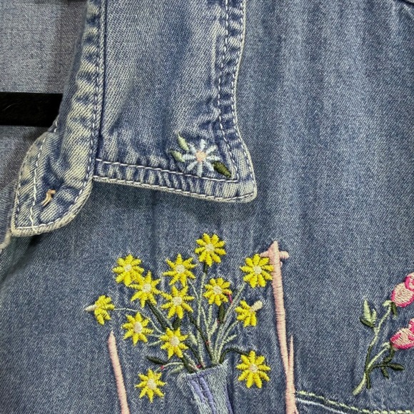 VTG Bobbie Brooks 26W Denim Shirt Floral Embroidery Buttoned Cottage Grandma 90s - Picture 3 of 9